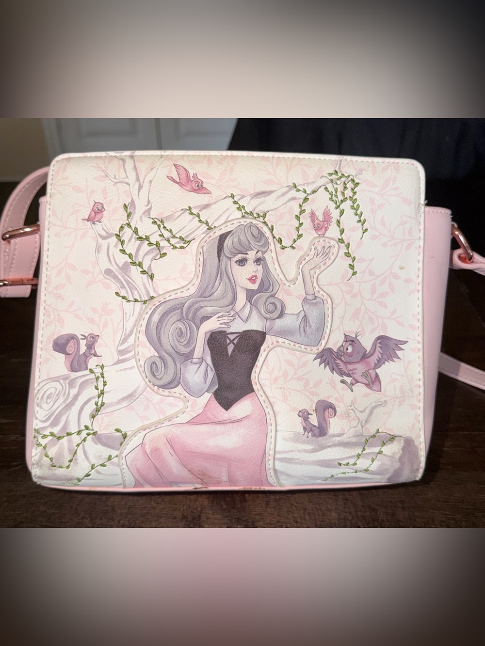 Sleeping Beauty Loungefly Pink Floral Crossbody Bag